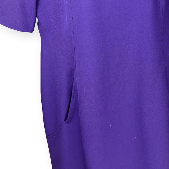Tahari ASL Purple Sheath Short Sleeves Dress Pockets 12 - Picture 5 of 11
